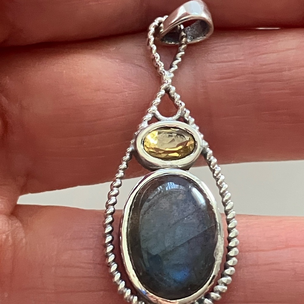 Sterling Silver Pendant with Labradorite and Citrine